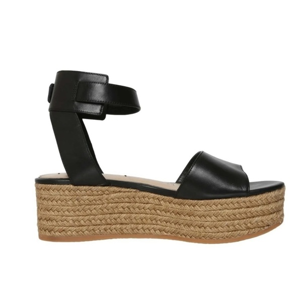 VIA SPIGA Nemy Black Leather Ankle Strap Platform Espadrilles Sandals, 9 - Picture 2 of 12
